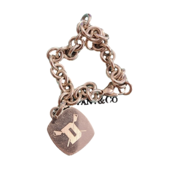 Tiffany and Co. Engraved D Square Charm chunky bracelet Size 7.5 - Picture 1 of 5
